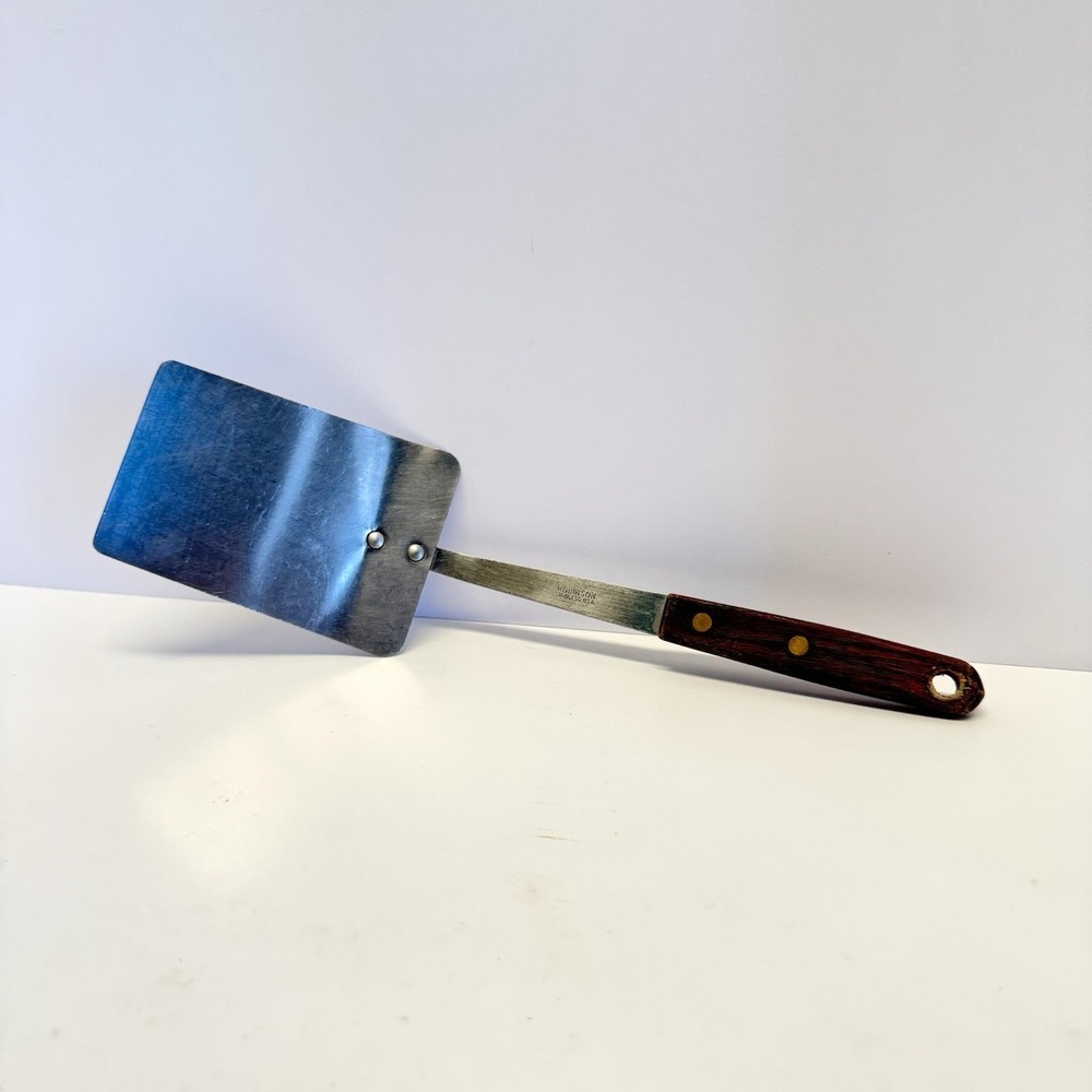 Vintage Robinson Stainless Solid Spatula Smooth‎ Wood Handle USA 12"